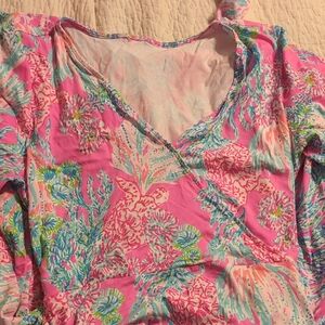 Lilly Pulitzer Pink Wrap Dress 3/4 Sleeve